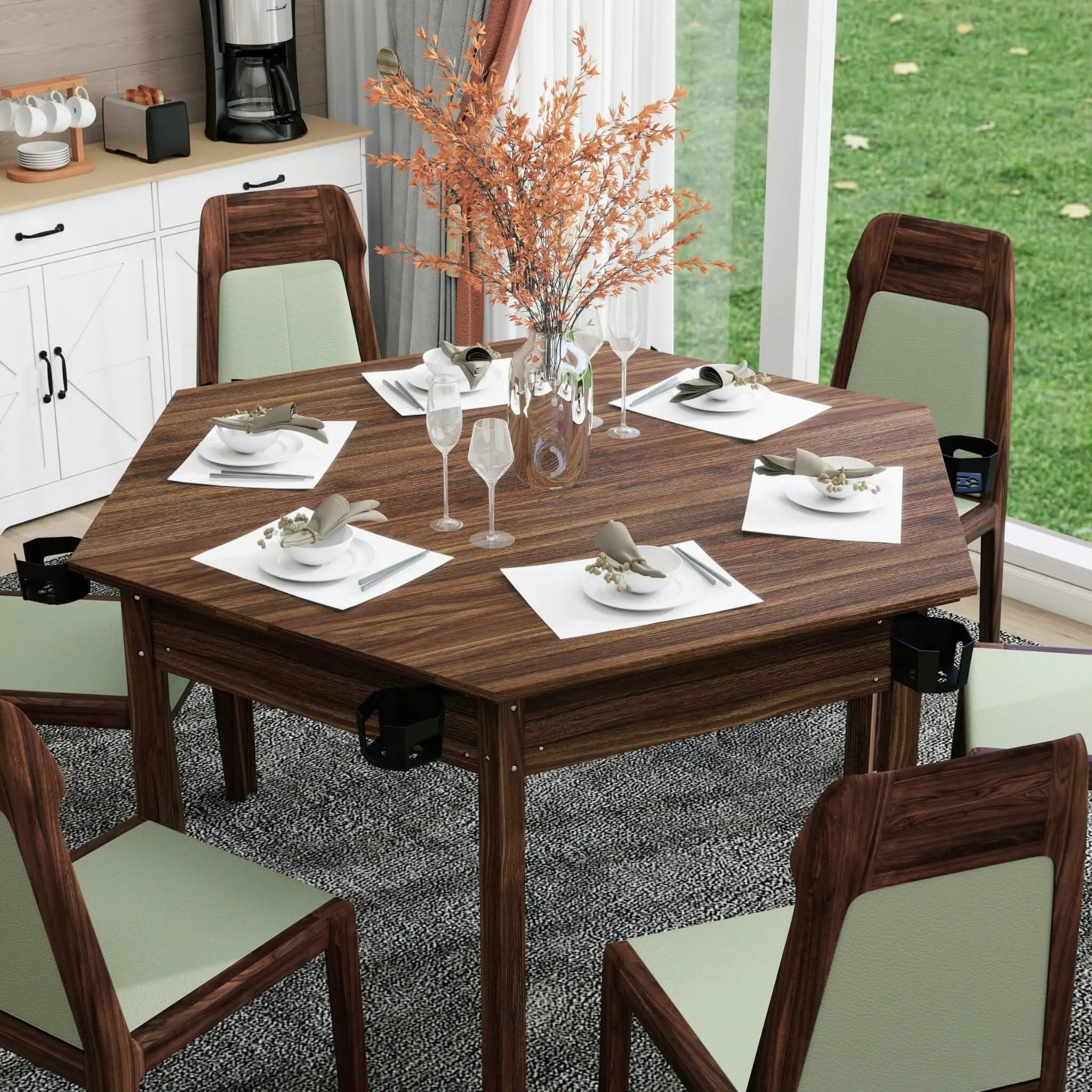 Premium 6-Person Hexagonal Game And Dining Table With Top, Mat And Cup Holders (SAK67845) by SAKSBY WHOLESALE