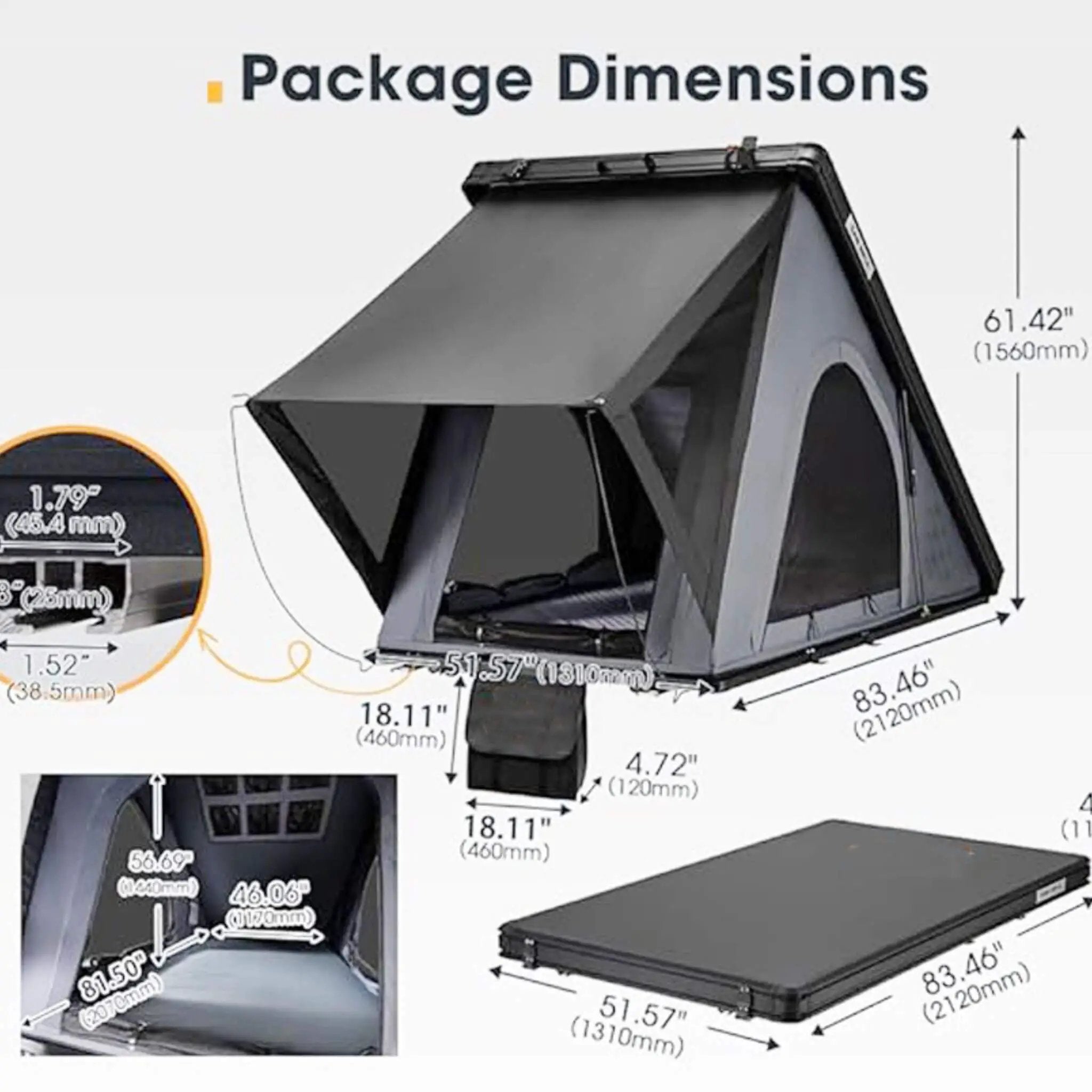 Trailora Apex Premium Lightweight Hard Shell Rooftop Tent With LED Strip And Memory Foam (SAK51780) by SAKSBY WHOLESALE
