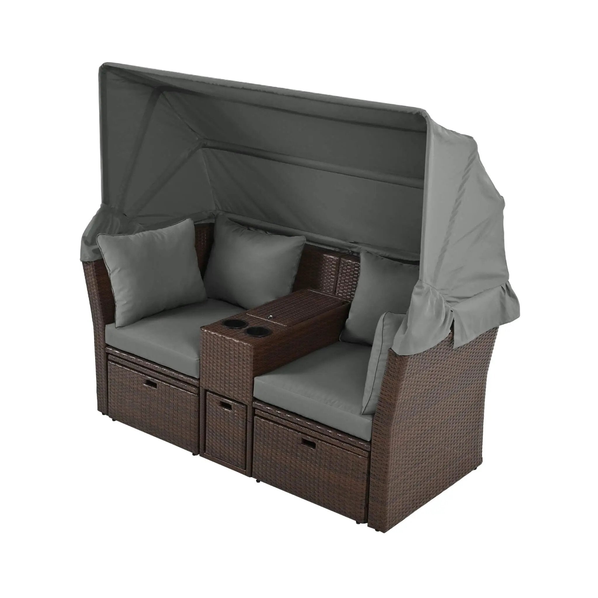 Alora Premium Outdoor 2-Seater Patio Daybed With Foldable Awning, Cushions, And Rattan Frame (SAK90233) by SAKSBY WHOLESALE