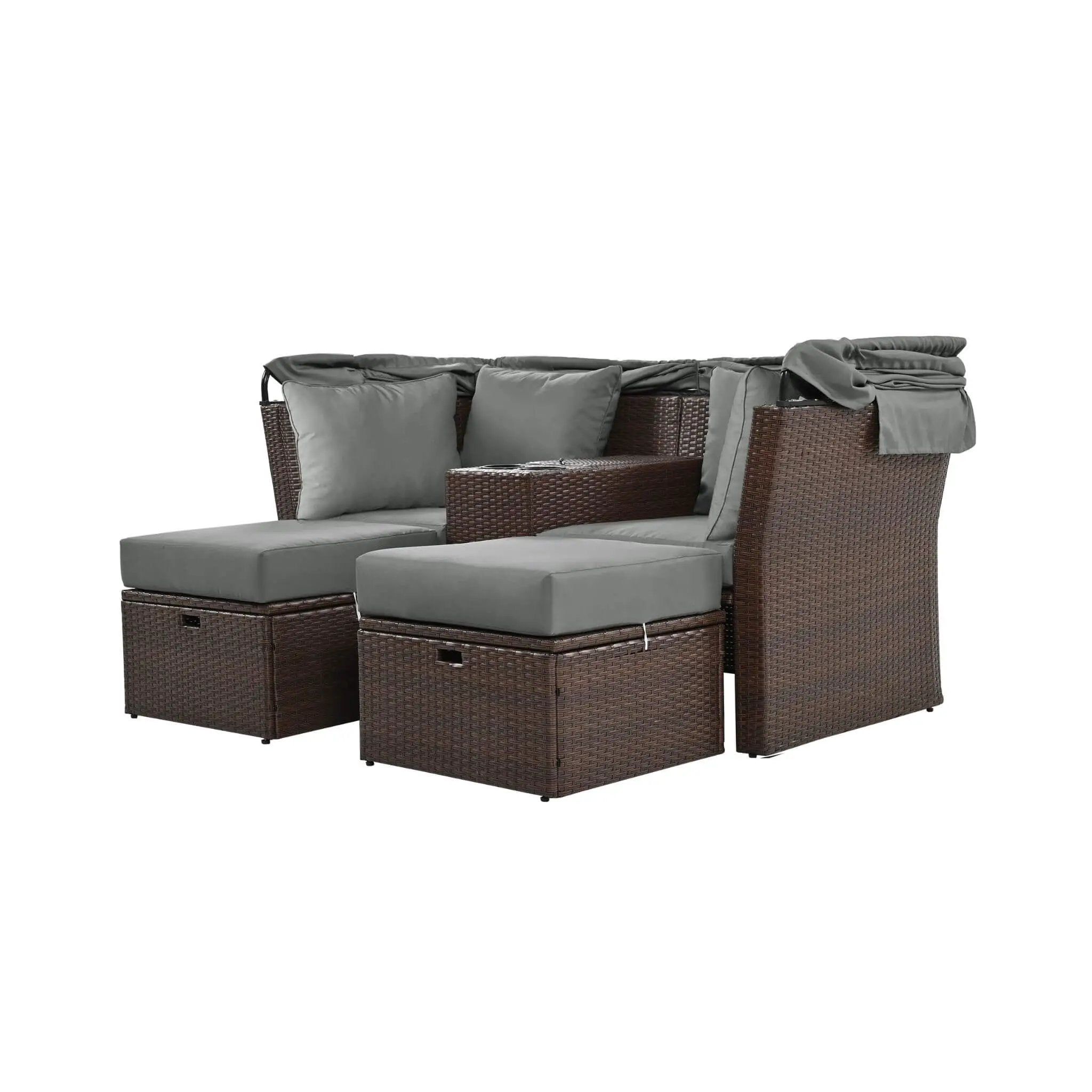 Alora Premium Outdoor 2-Seater Patio Daybed With Foldable Awning, Cushions, And Rattan Frame (SAK90233) by SAKSBY WHOLESALE