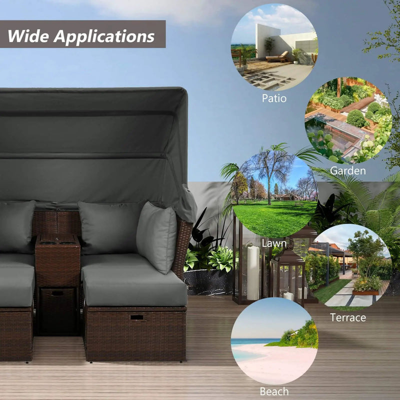 Alora Premium Outdoor 2-Seater Patio Daybed With Foldable Awning, Cushions, And Rattan Frame (SAK90233) by SAKSBY WHOLESALE