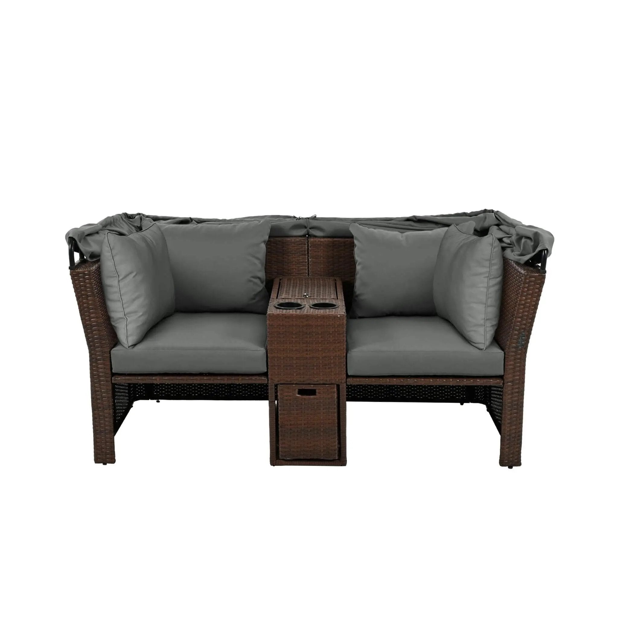 Alora Premium Outdoor 2-Seater Patio Daybed With Foldable Awning, Cushions, And Rattan Frame (SAK90233) by SAKSBY WHOLESALE