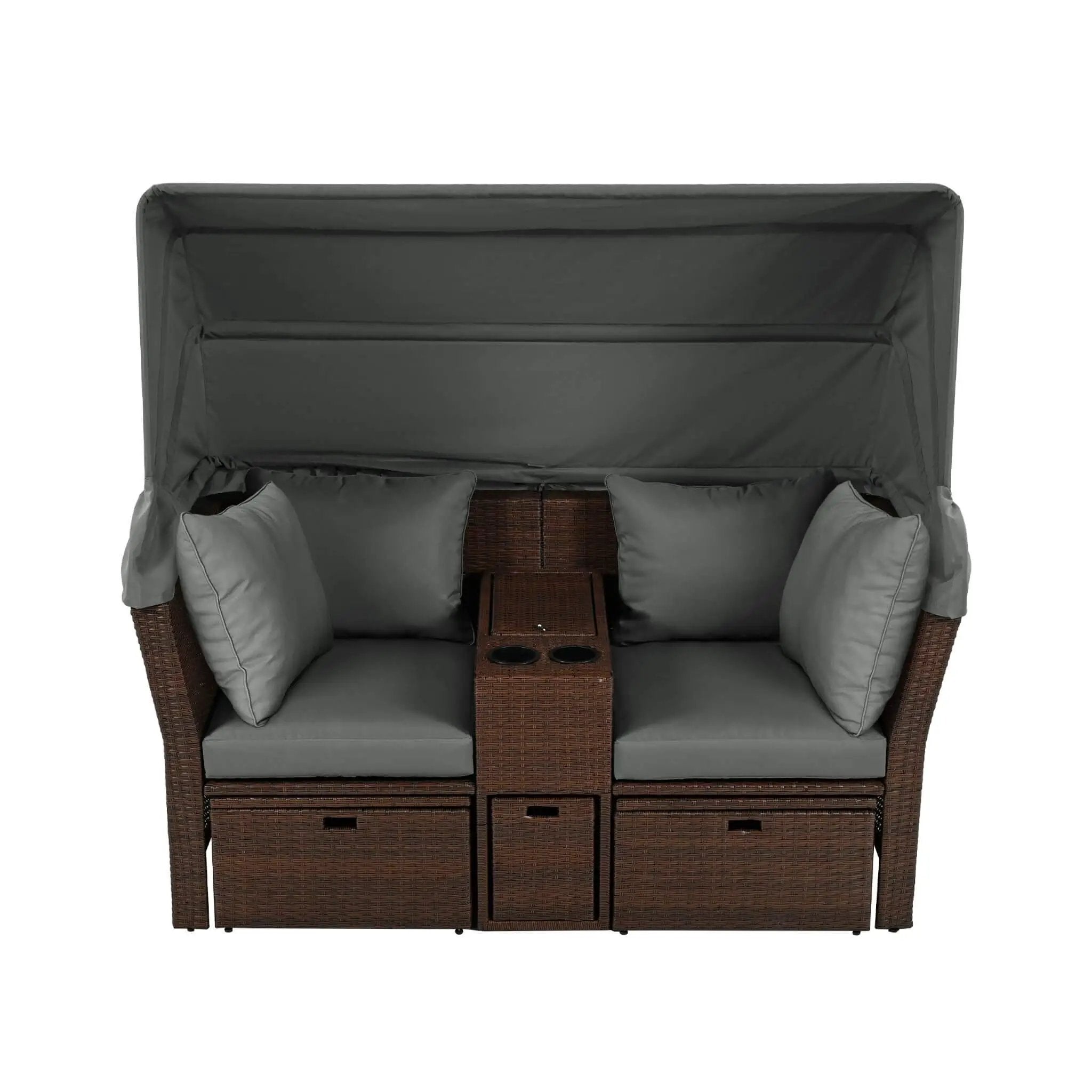 Alora Premium Outdoor 2-Seater Patio Daybed With Foldable Awning, Cushions, And Rattan Frame (SAK90233) by SAKSBY WHOLESALE