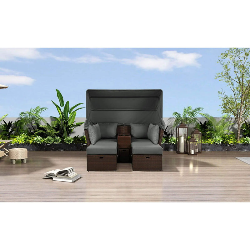 Alora Premium Outdoor 2-Seater Patio Daybed With Foldable Awning, Cushions, And Rattan Frame (SAK90233) by SAKSBY WHOLESALE