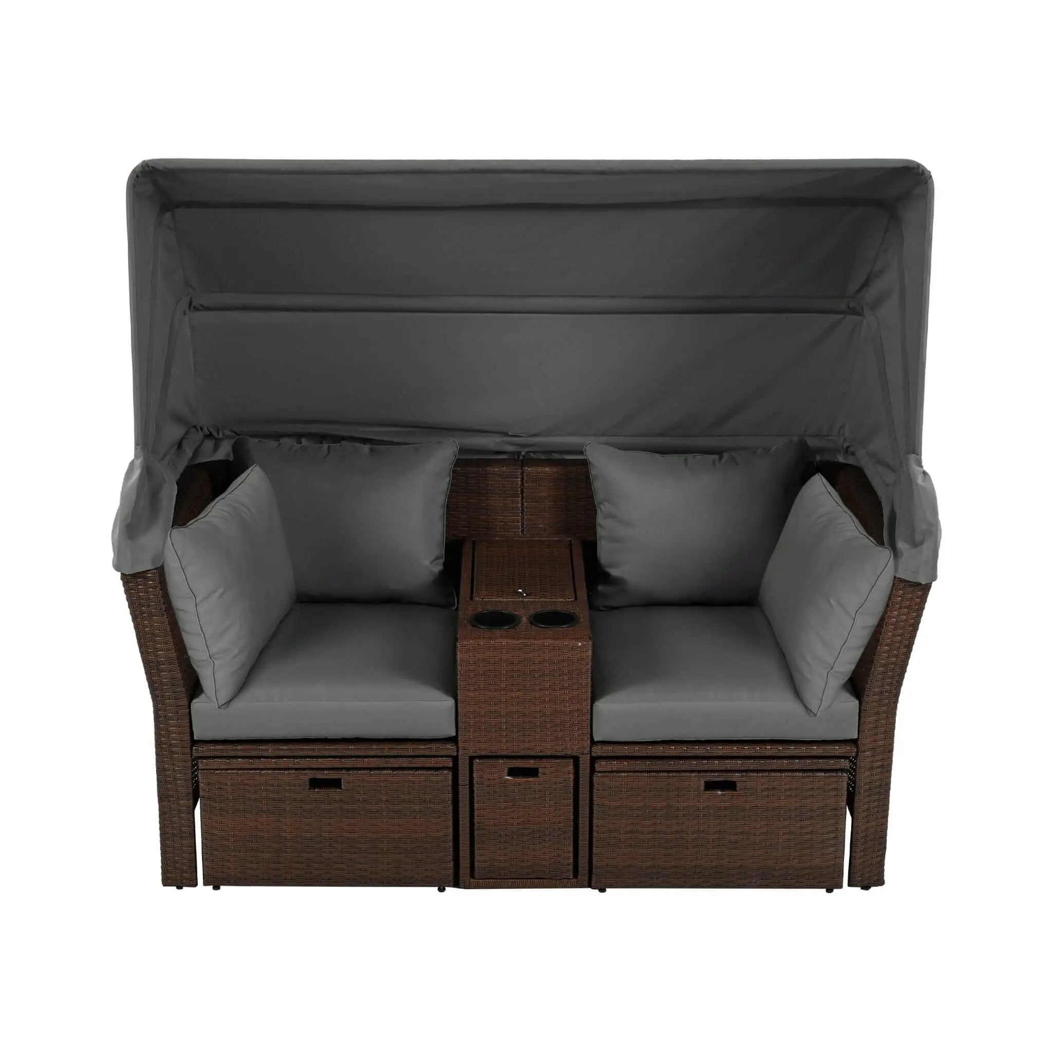 Alora Premium Outdoor 2-Seater Patio Daybed With Foldable Awning, Cushions, And Rattan Frame (SAK90233) by SAKSBY WHOLESALE
