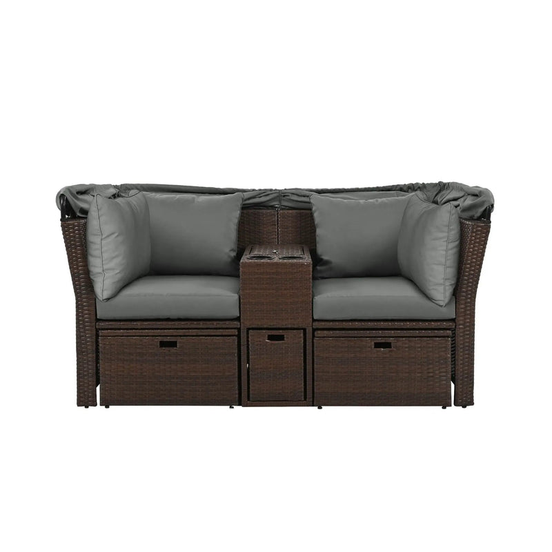 Alora Premium Outdoor 2-Seater Patio Daybed With Foldable Awning, Cushions, And Rattan Frame (SAK90233) by SAKSBY WHOLESALE