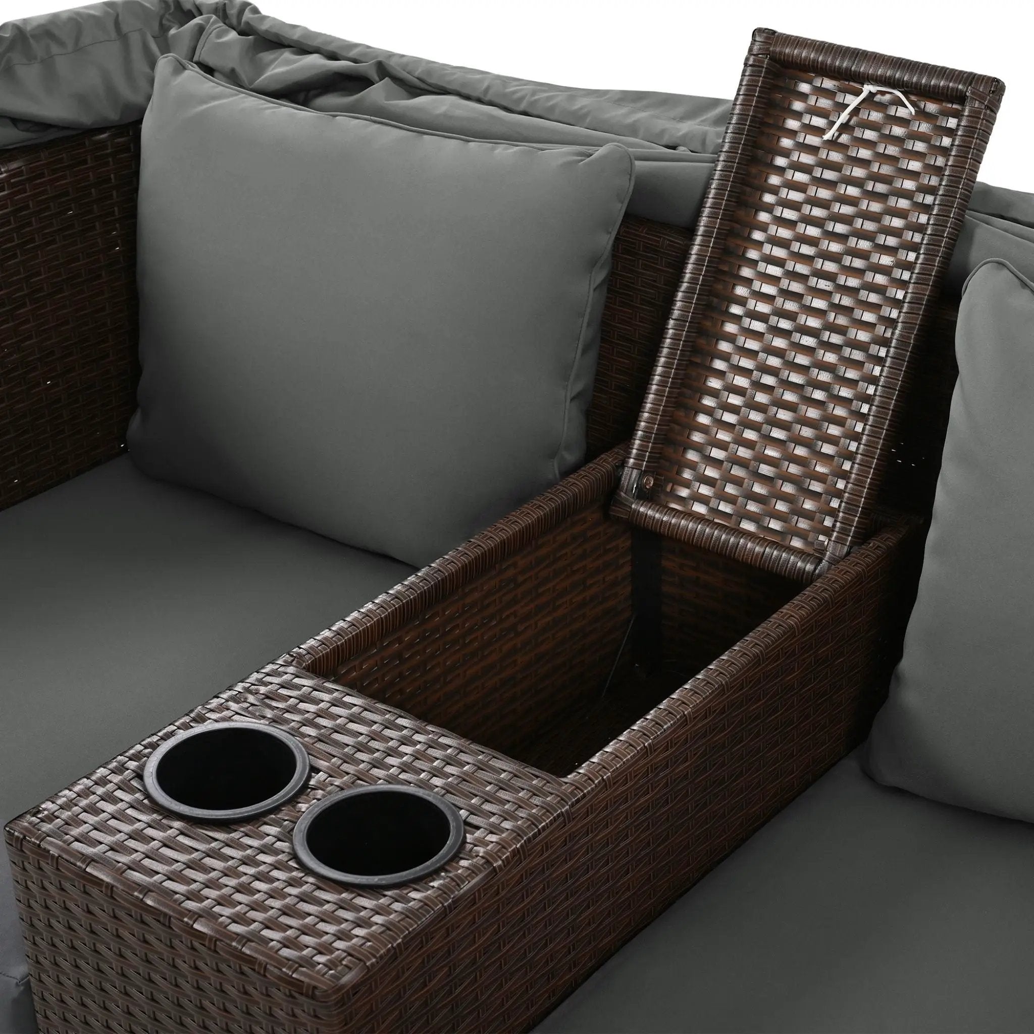 Alora Premium Outdoor 2-Seater Patio Daybed With Foldable Awning, Cushions, And Rattan Frame (SAK90233) by SAKSBY WHOLESALE