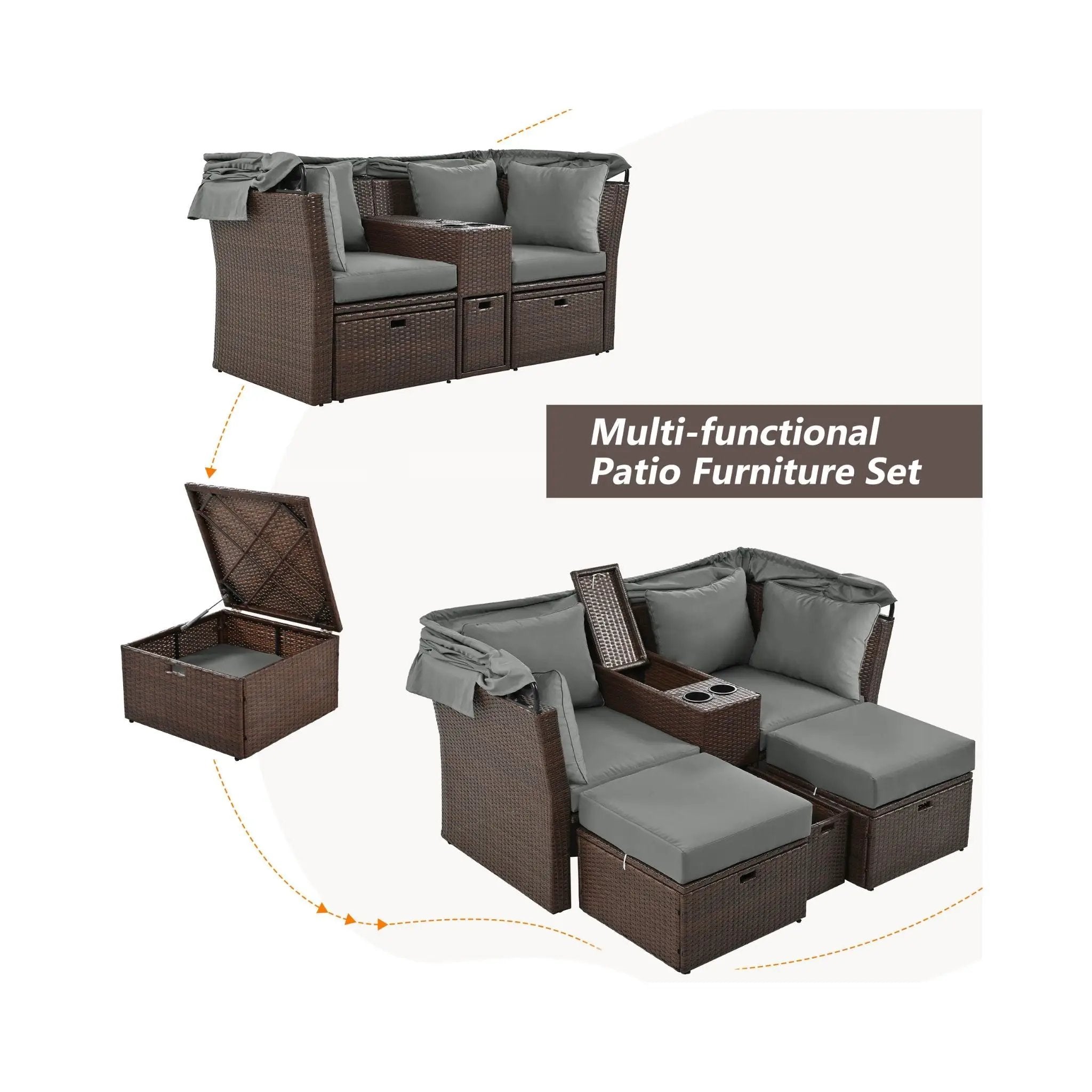 Alora Premium Outdoor 2-Seater Patio Daybed With Foldable Awning, Cushions, And Rattan Frame (SAK90233) by SAKSBY WHOLESALE