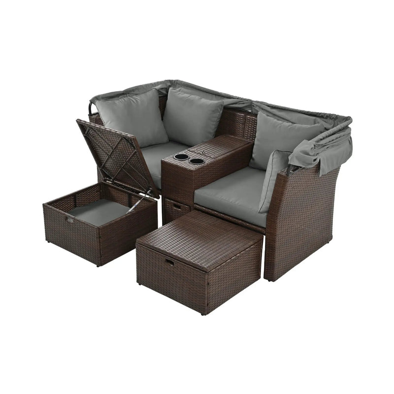 Alora Premium Outdoor 2-Seater Patio Daybed With Foldable Awning, Cushions, And Rattan Frame (SAK90233) by SAKSBY WHOLESALE
