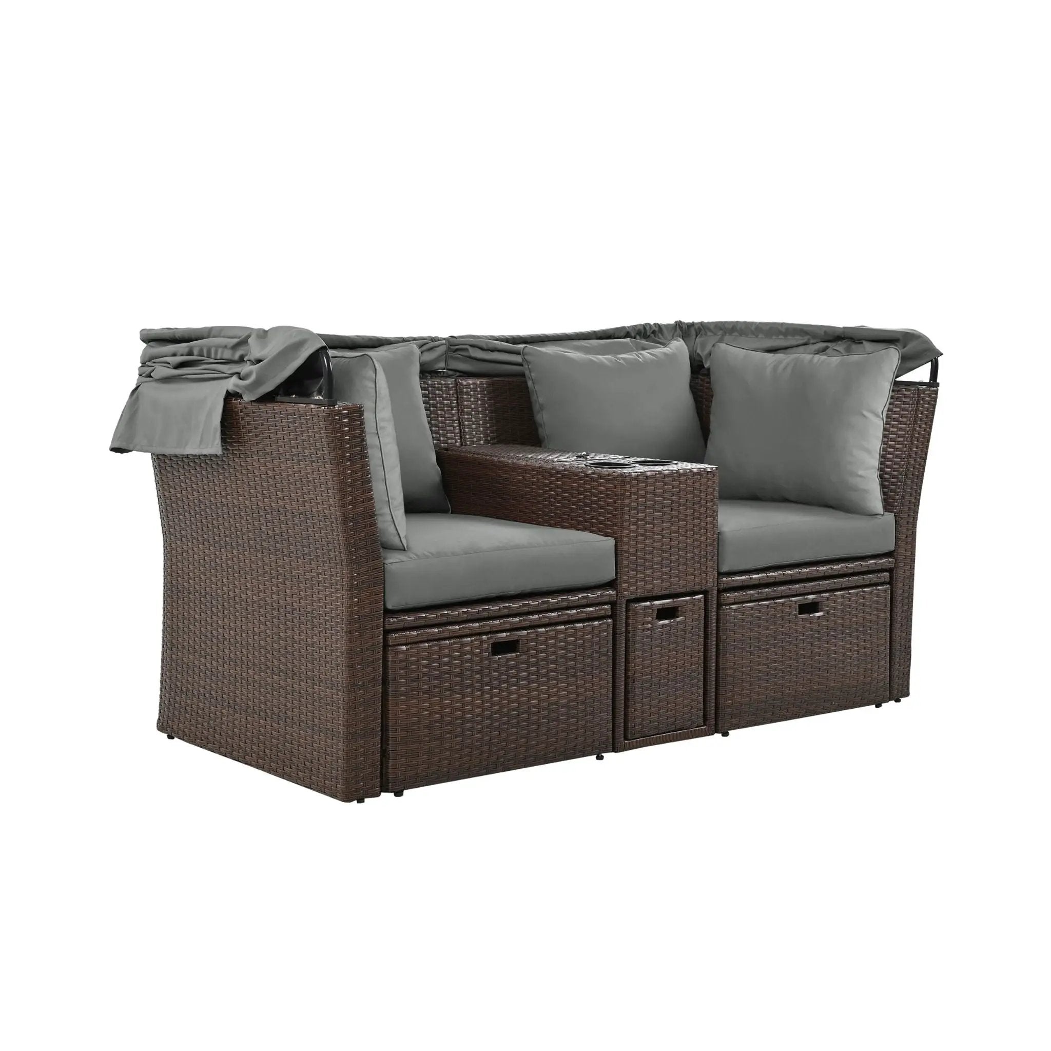 Alora Premium Outdoor 2-Seater Patio Daybed With Foldable Awning, Cushions, And Rattan Frame (SAK90233) by SAKSBY WHOLESALE
