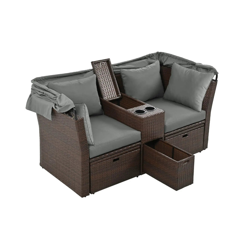 Alora Premium Outdoor 2-Seater Patio Daybed With Foldable Awning, Cushions, And Rattan Frame (SAK90233) by SAKSBY WHOLESALE