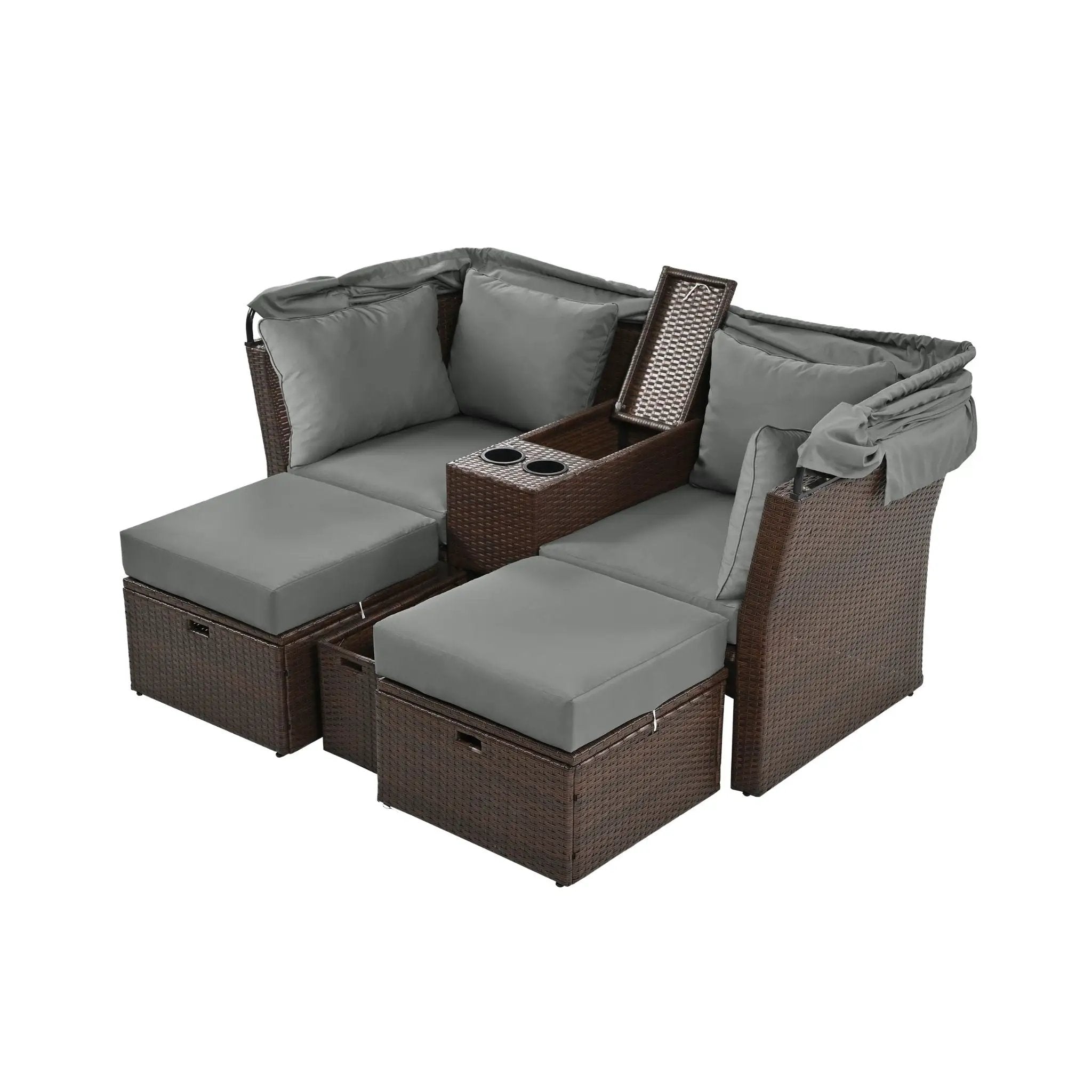 Alora Premium Outdoor 2-Seater Patio Daybed With Foldable Awning, Cushions, And Rattan Frame (SAK90233) by SAKSBY WHOLESALE