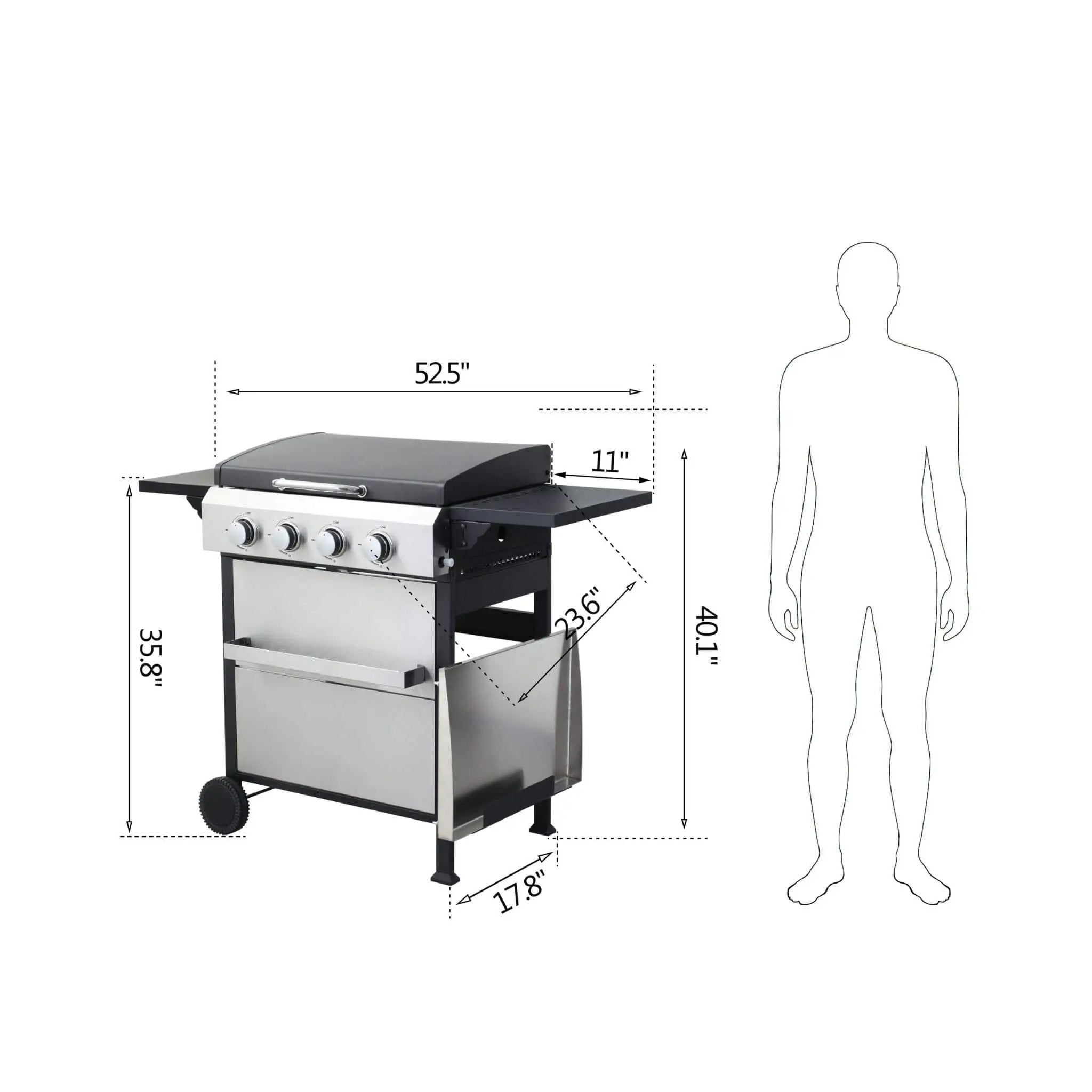 Premium Outdoor 4-Burner Propane BBQ Grill With Foldable Side Tables, Hanging Basket, And Cooking Grids (SAK53213) by SAKSBY WHOLESALE