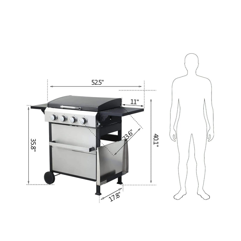 Premium Outdoor 4-Burner Propane BBQ Grill With Foldable Side Tables, Hanging Basket, And Cooking Grids (SAK53213) by SAKSBY WHOLESALE
