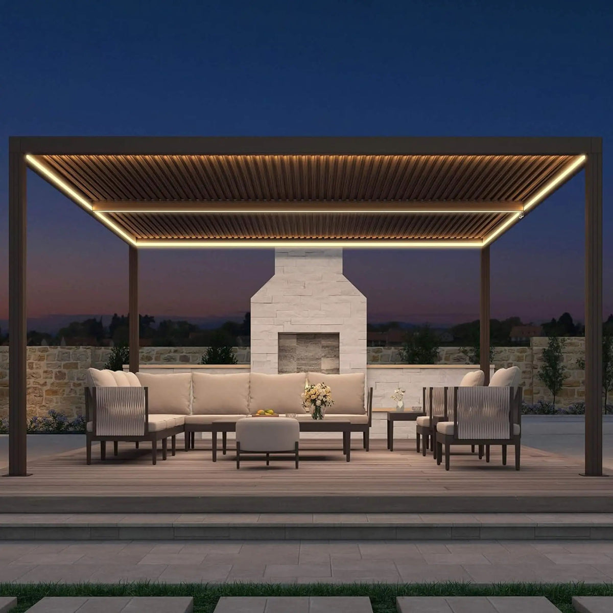 Alora Premium Outdoor Aluminum Louvered Patio Pergola With LED Lights [PERGOLA ONLY] (SAK24896) by SAKSBY WHOLESALE
