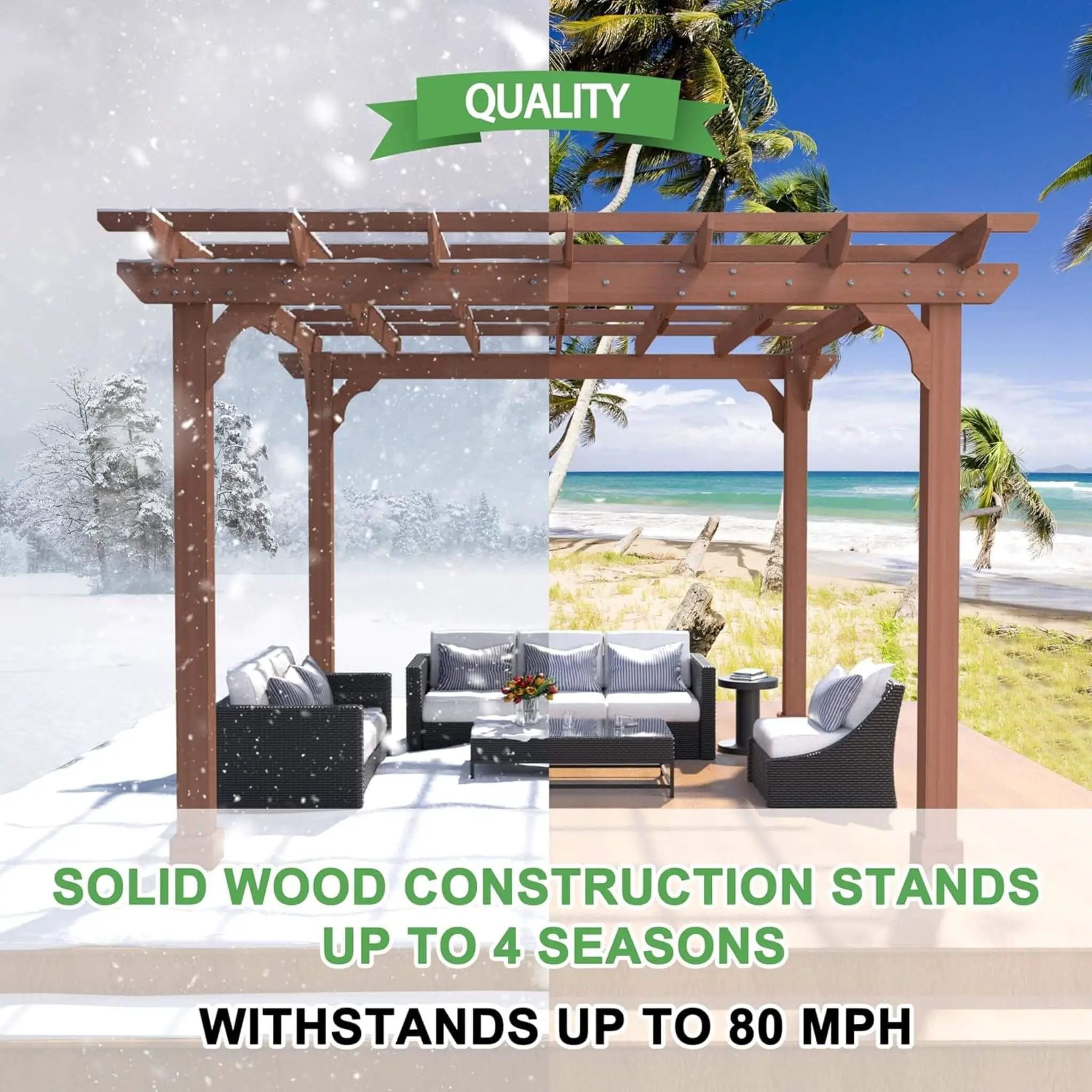 Alora Premium Outdoor Cedar Wood Pergola With Slatted Roof (SAK87024) by SAKSBY WHOLESALE