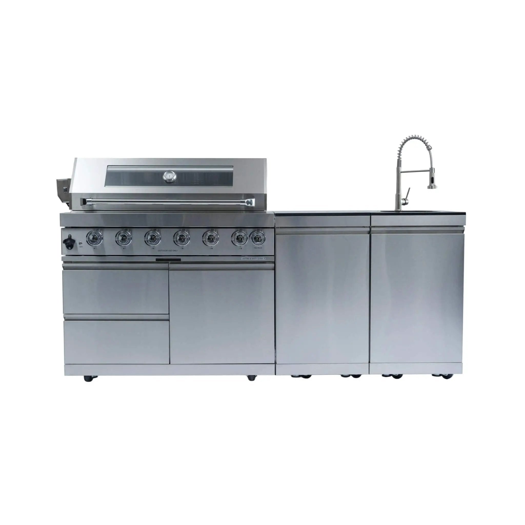 Castelle Flame Tuscany Outdoor BBQ Liquid Propane Kitchen Grill Island With 43-Inch 6-Burner 85K BTU Propane Gas Grill, Rotisserie Kit, And Storage Cabinets (SAK95623) by SAKSBY WHOLESALE
