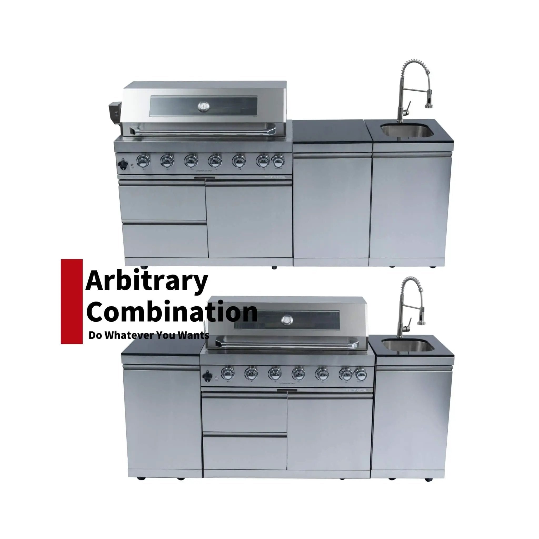 Castelle Flame Valmont 43-Inch 6-Burner 85K BTU Outdoor BBQ Kitchen Grill Island With Granite Countertops, Rotisserie Kit, Cabinets, And Sink (SAK73518) by SAKSBY WHOLESALE