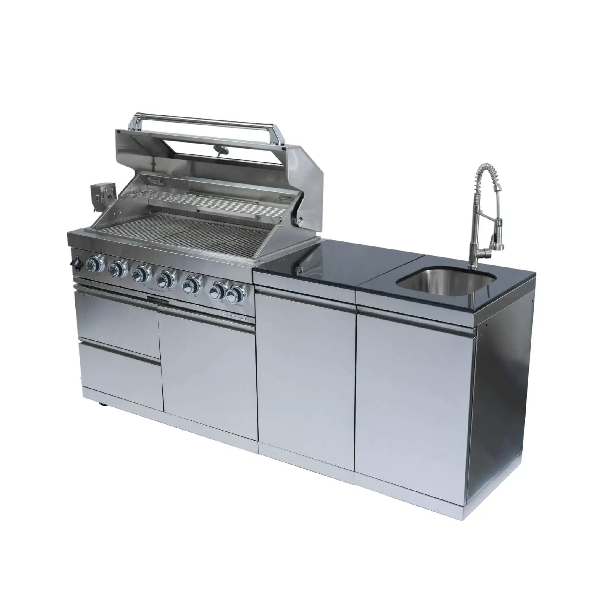 Castelle Flame Tuscany Outdoor BBQ Liquid Propane Kitchen Grill Island With 43-Inch 6-Burner 85K BTU Propane Gas Grill, Rotisserie Kit, And Storage Cabinets (SAK95623) by SAKSBY WHOLESALE