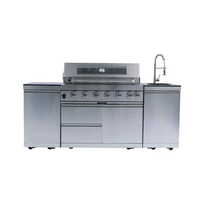 Castelle Flame Tuscany Outdoor BBQ Liquid Propane Kitchen Grill Island With 43-Inch 6-Burner 85K BTU Propane Gas Grill, Rotisserie Kit, And Storage Cabinets (SAK95623) by SAKSBY WHOLESALE
