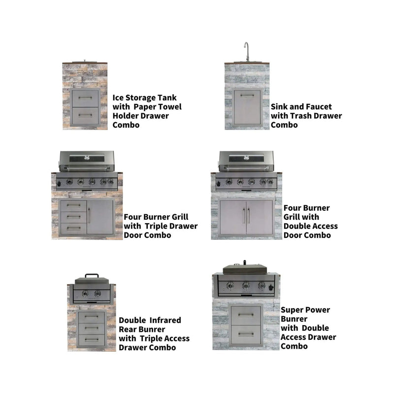 Premium Outdoor Kitchen With 32-Inch 60K BTU Built-In Stainless Steel LPG Gas Grill, Door And Drawer Combo And Stainless Steel Ice Box (SAK98661) by SAKSBY WHOLESALE