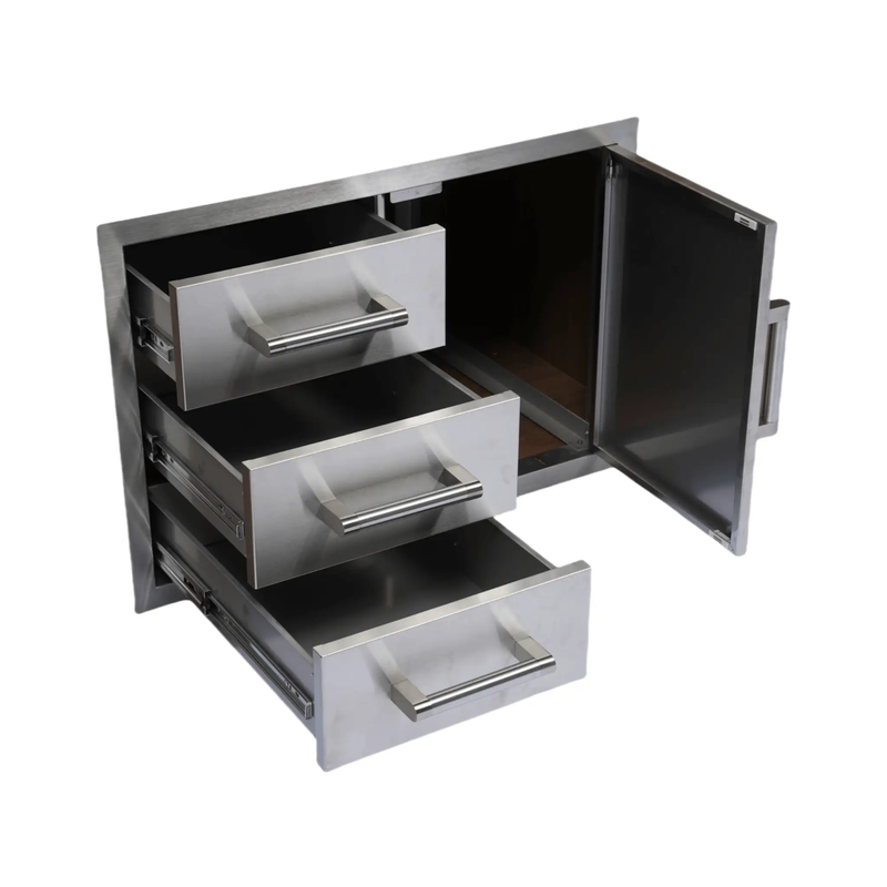 Premium Outdoor Kitchen With 32-Inch 60K BTU Built-In Stainless Steel LPG Gas Grill, Door And Drawer Combo And Stainless Steel Ice Box (SAK98661) by SAKSBY WHOLESALE