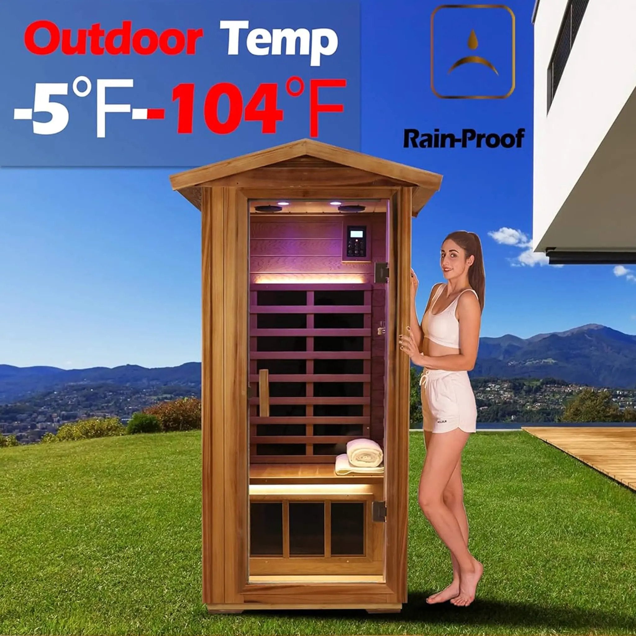 Thermora Xyra Premium 1-Person Outdoor Red Cedar Infrared Sauna With Low EMF, Chromotherapy And Bluetooth (SAK32783) by SAKSBY WHOLESALE
