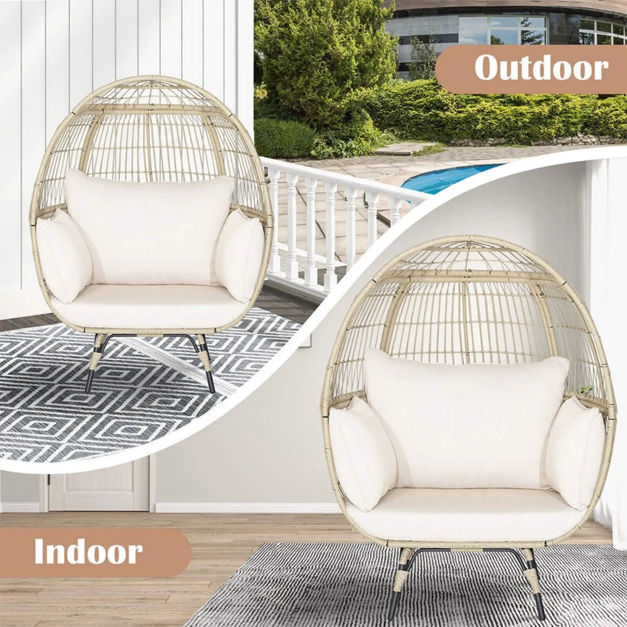 Alora Premium 57-Inch Oversized Rattan Patio Egg Lounge Chair Basket With Cushions (SAK91684) by SAKSBY WHOLESALE