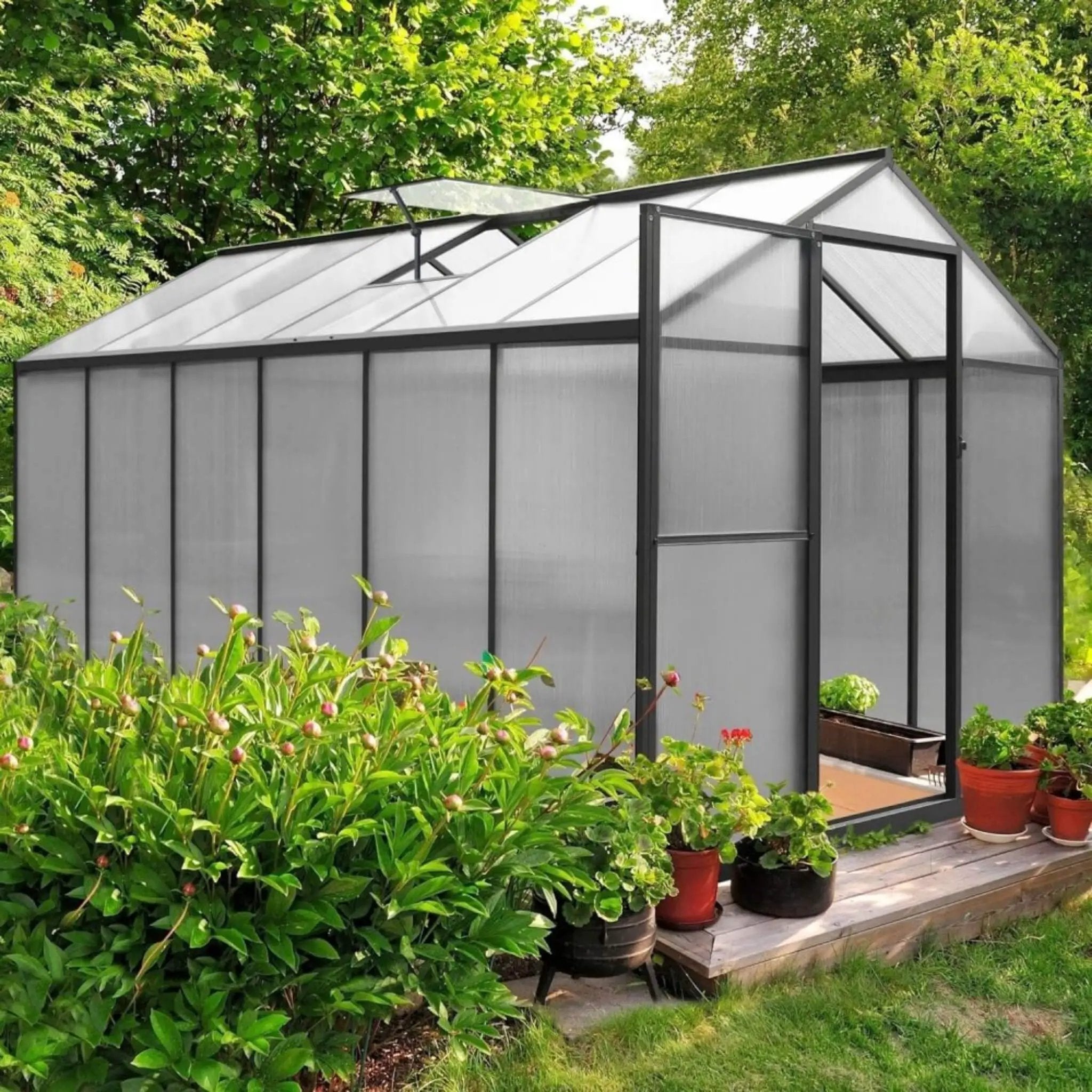 [06X12FT] Premium Polycarbonate Gray Walk-In Greenhouse Kit With Adjustable Vent And Lockable Door (SAK35264) by SAKSBY WHOLESALE