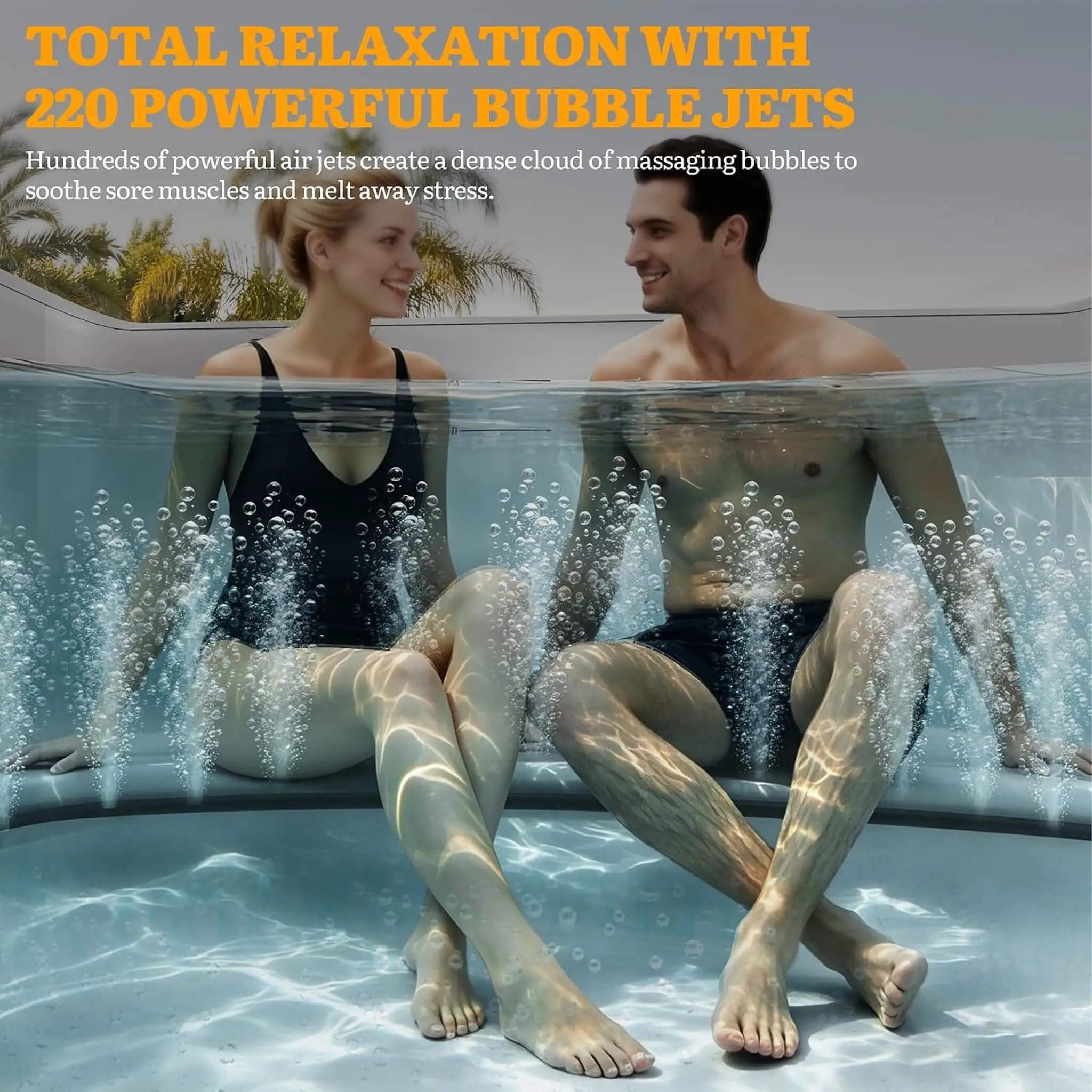 Premium 85-Inch Portable 8-Person Classic Rattan Design Inflatable Square Hot Tub With 220 Massage Jets (SAK56871) by SAKSBY WHOLESALE