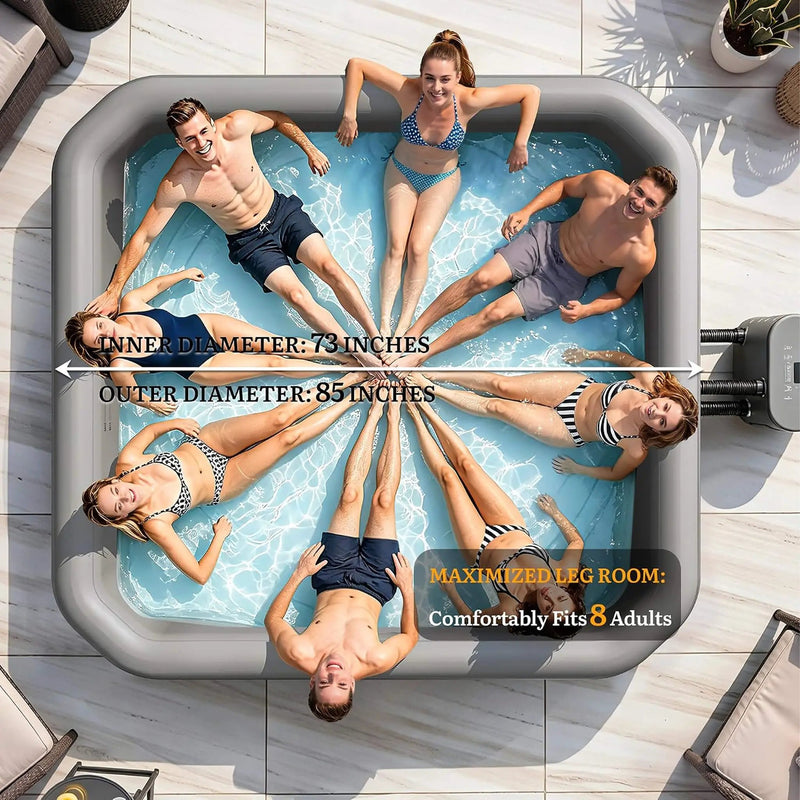 Premium 85-Inch Portable 8-Person Classic Rattan Design Inflatable Square Hot Tub With 220 Massage Jets (SAK56871) by SAKSBY WHOLESALE