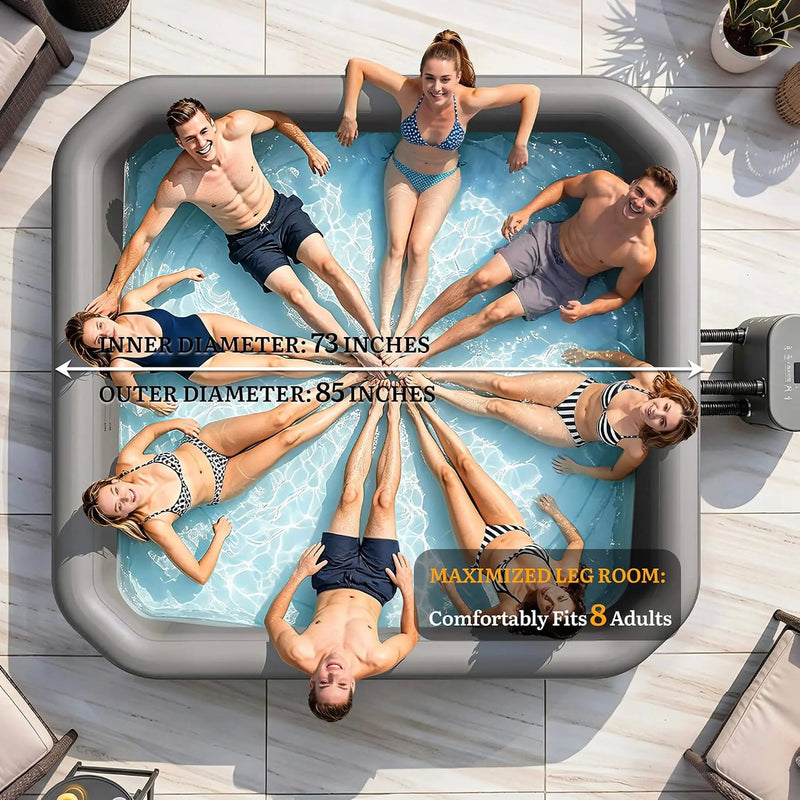 Premium 85-Inch Portable 8-Person Natural Stone Design Inflatable Square Hot Tub With 220 Massage Jets (SAK62731) by SAKSBY WHOLESALE