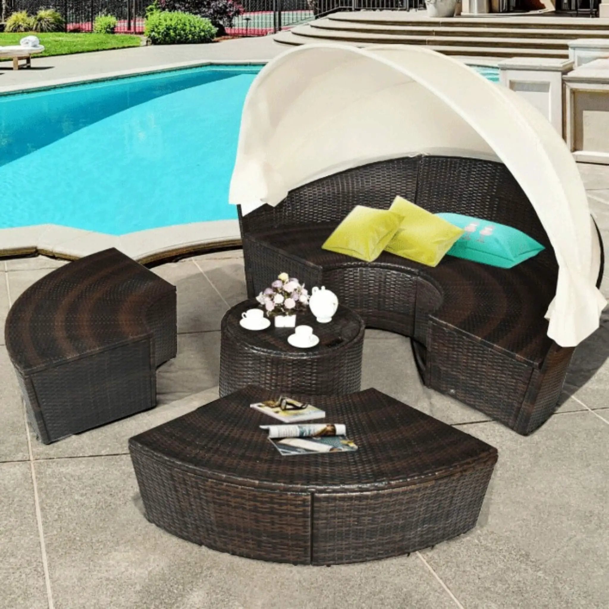 Alora Premium 76-Inch Round Outdoor Patio Rattan Daybed W/ Canopy & Table (SAK96418) by SAKSBY WHOLESALE