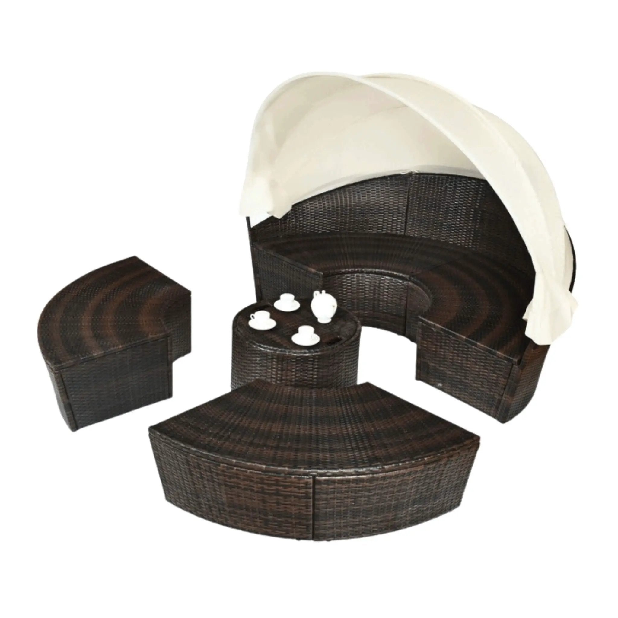 Alora Premium 76-Inch Round Outdoor Patio Rattan Daybed W/ Canopy & Table (SAK96418) by SAKSBY WHOLESALE