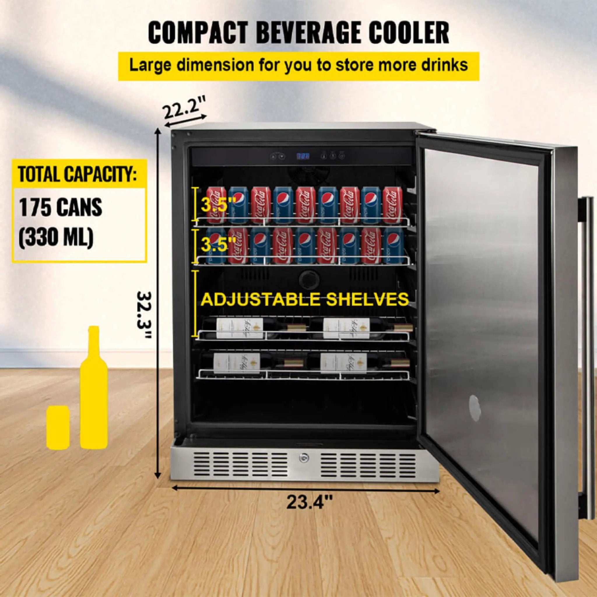 Premium 5.3 Cu.Ft Single Door Stainless Steel Built-In Wine Beverage Undercounter Refrigerator (SAK95276) by SAKSBY WHOLESALE
