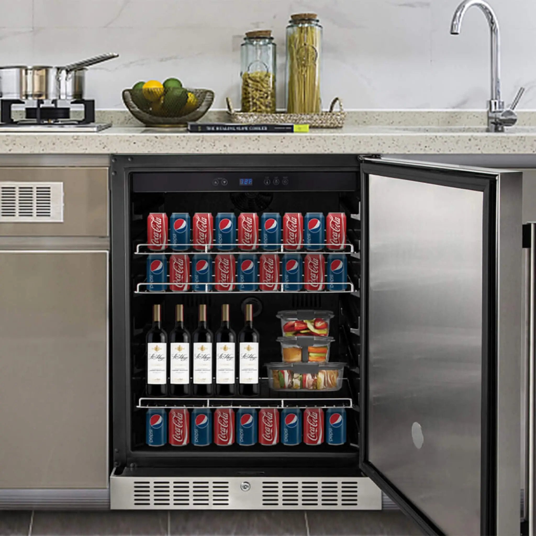 Premium 5.3 Cu.Ft Single Door Stainless Steel Built-In Wine Beverage Undercounter Refrigerator (SAK95276) by SAKSBY WHOLESALE