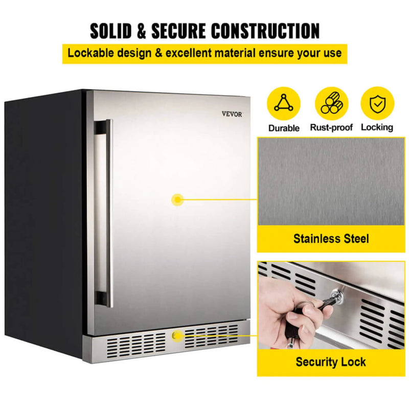Premium 5.3 Cu.Ft Single Door Stainless Steel Built-In Wine Beverage Undercounter Refrigerator (SAK95276) by SAKSBY WHOLESALE