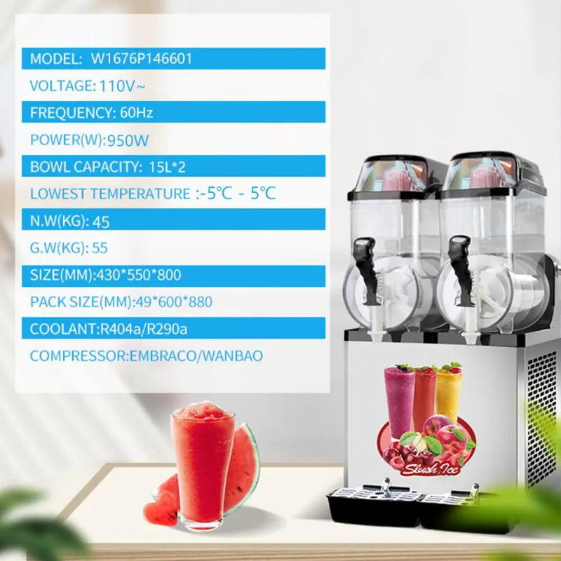 Premium Stainless Steel Margarita Frozen Drink Double Tank Slushy Maker Machine, 30L (SAK48253) by SAKSBY WHOLESALE