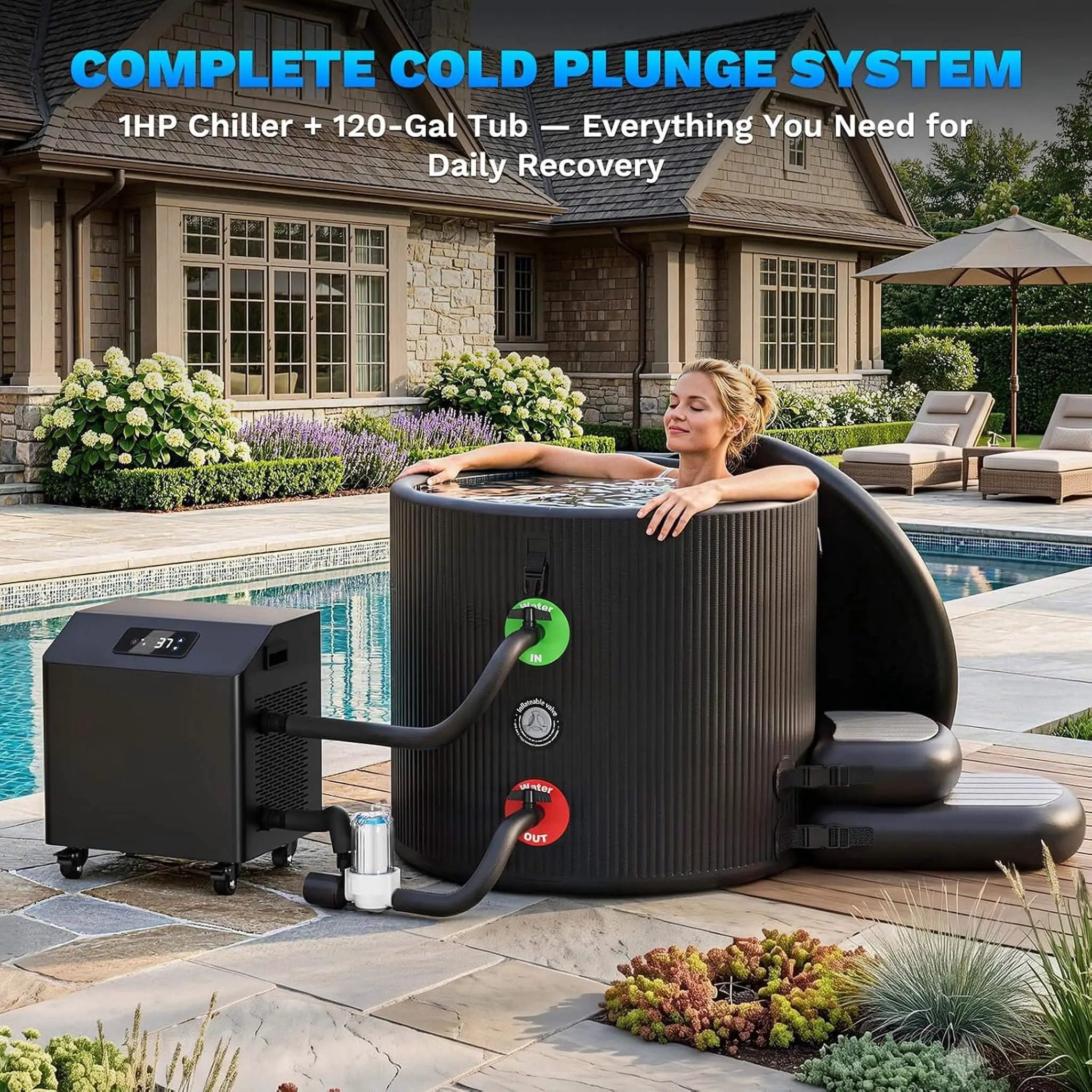 FCP Premium XL 120 Gal Cold Plunge Tub Kit With 1HP Chiller, Filter, And Pump (SAK92632) by SAKSBY WHOLESALE