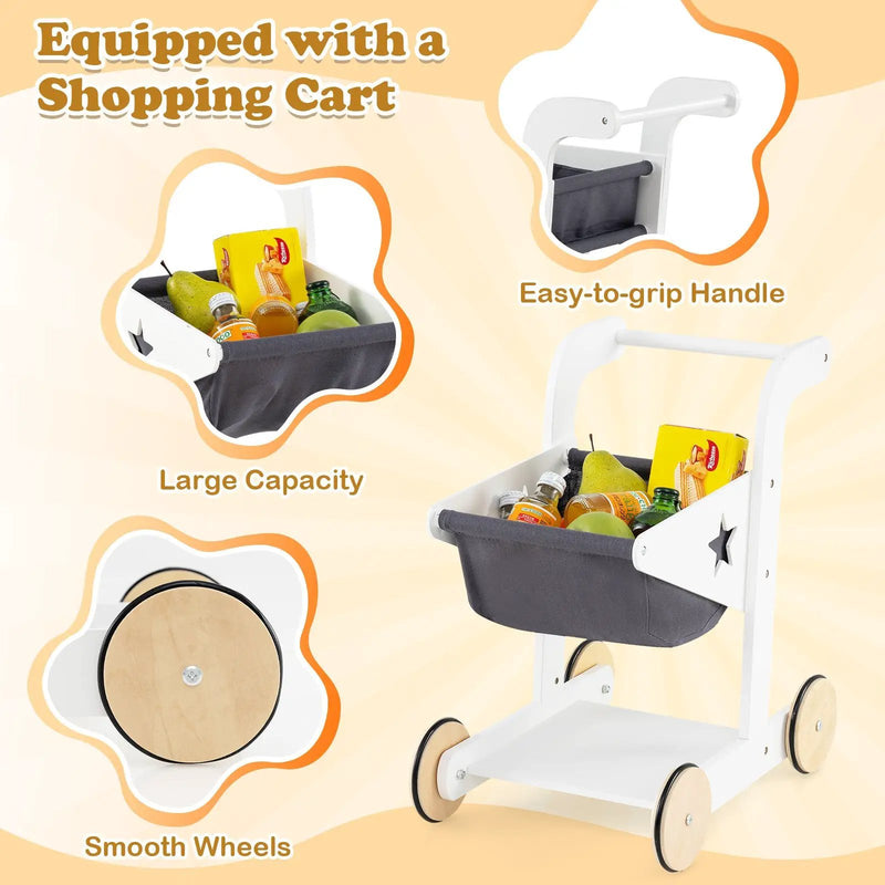 Pretend Play Grocery Store Set with Shopping Cart and 2 Chalkboards-White by DirectDeals