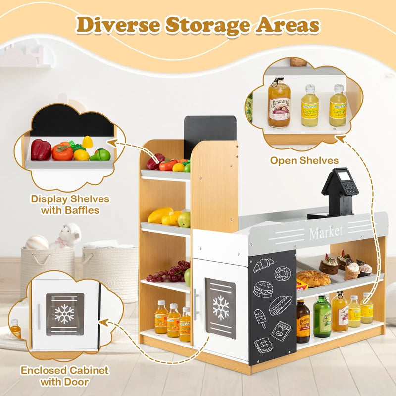 Pretend Play Grocery Store Set with Shopping Cart and 2 Chalkboards-White by DirectDeals