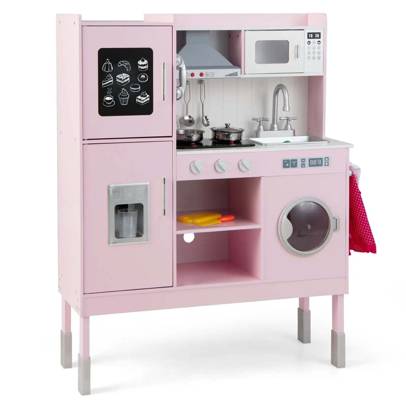 Pretend Play Kitchen for Kids with 16 Pieces Accessories-Pink by DirectDeals
