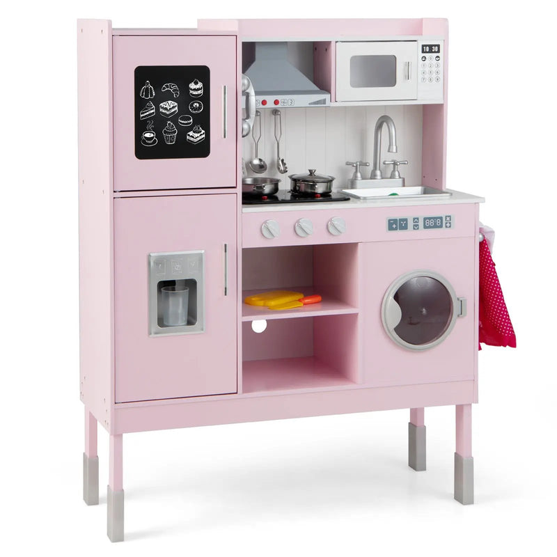 Pretend Play Kitchen for Kids with 16 Pieces Accessories-Pink by DirectDeals