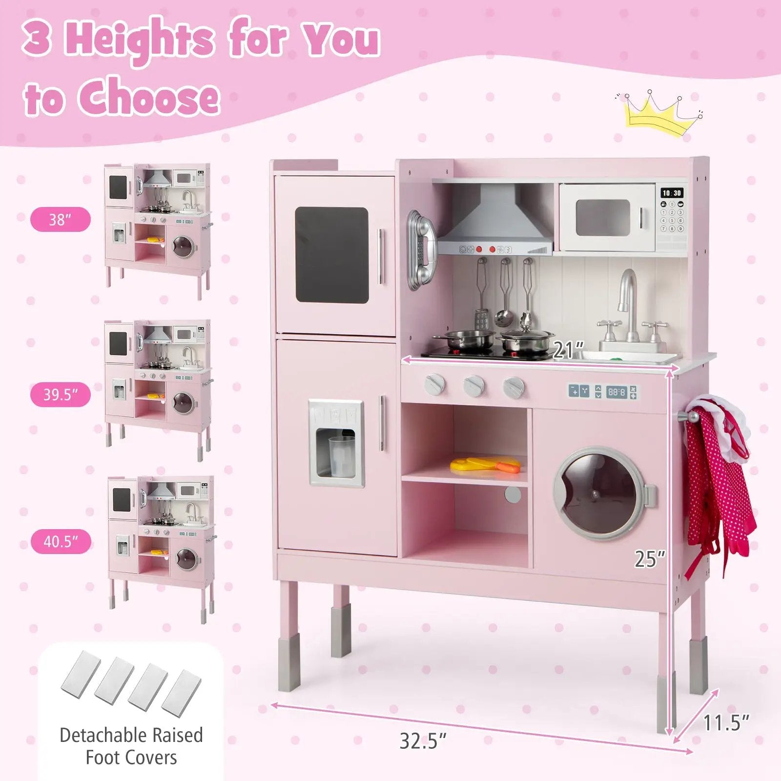 Pretend Play Kitchen for Kids with 16 Pieces Accessories-Pink by DirectDeals