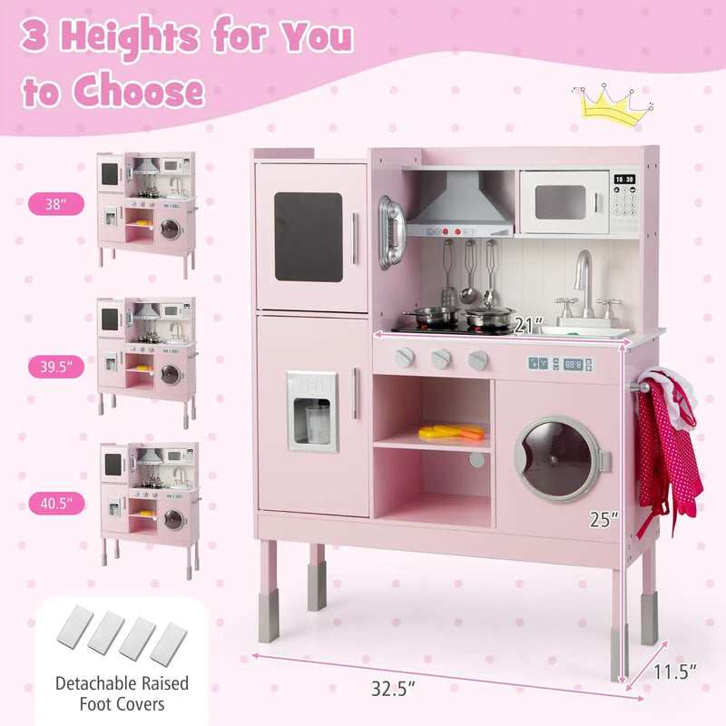 Pretend Play Kitchen for Kids with 16 Pieces Accessories-Pink by DirectDeals