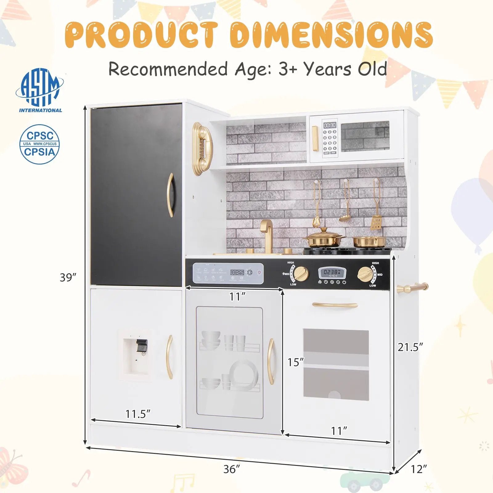Pretend Play Kitchen with Utensils for Kids Aged 3+-White by DirectDeals