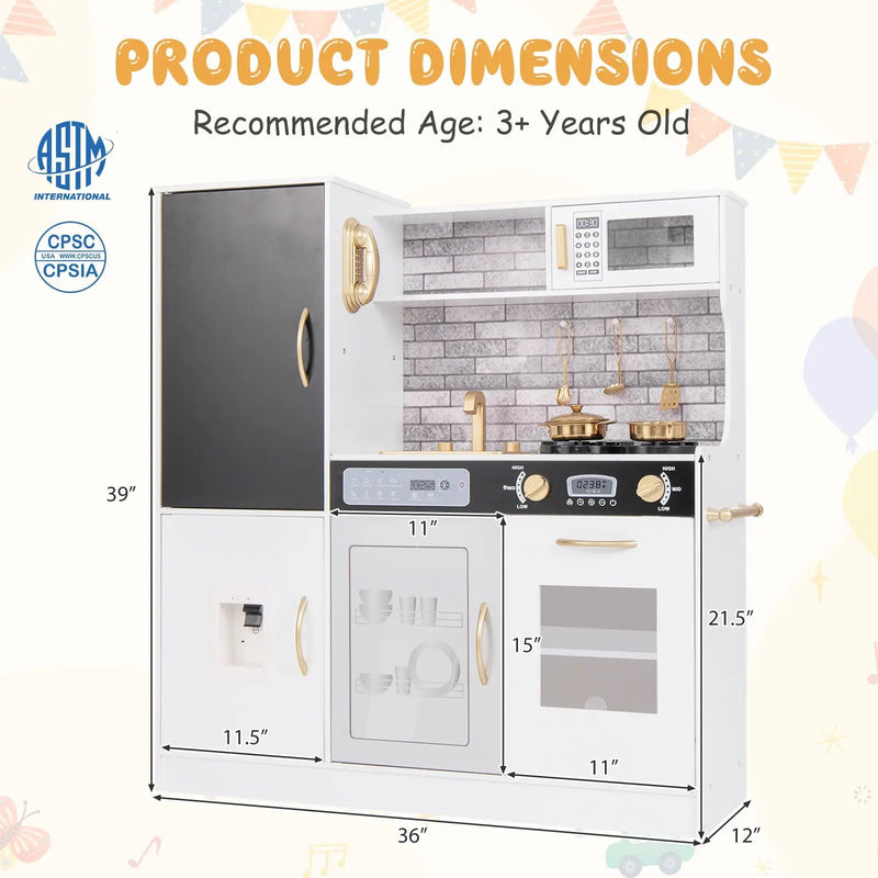 Pretend Play Kitchen with Utensils for Kids Aged 3+-White by DirectDeals