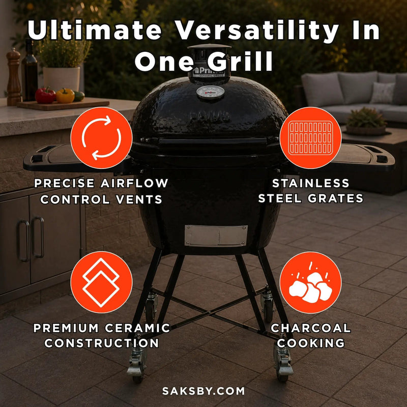 Primo Oval Large 300 All-In-One Ceramic Kamado Grill W/ Cradle, Side Shelves & Stainless Steel Grates [PGCLGC] (SAK21293) by SAKSBY WHOLESALE