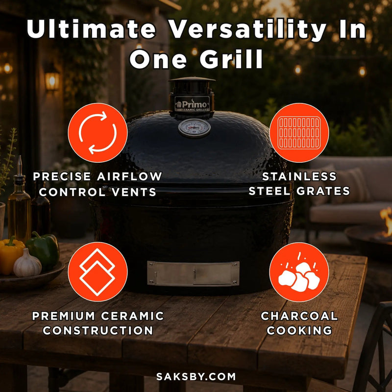 Primo Oval XXL Black Ceramic Kamado Charcoal Grill [PGCXXLH] (SAK25674) by SAKSBY WHOLESALE
