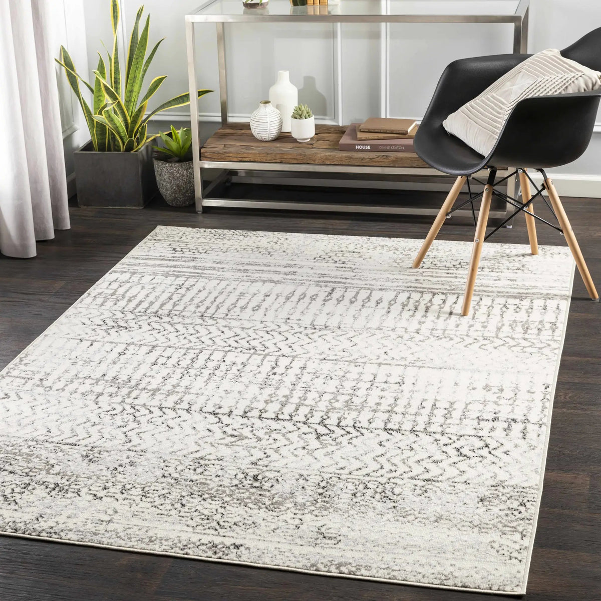 Priston Area Rug, installed in a room